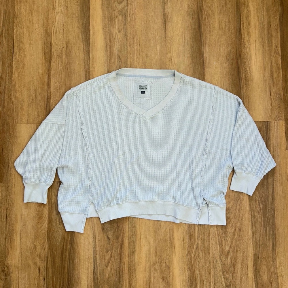 American Eagle‎ Seriously Lived-In Oversized Waffle Knit Top Light Blue XXL